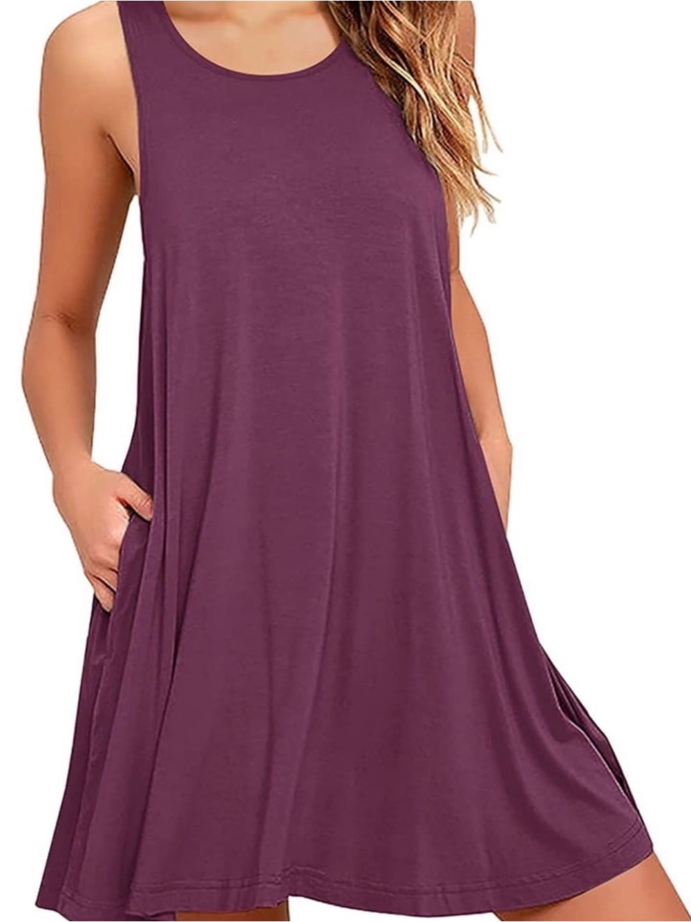 Sleeveless Zenana Premium Eggplant Tank Tunic/ Dress - Scoop Neck & Pockets